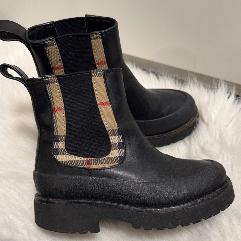 Burberry kids Black Leather Rain Boots